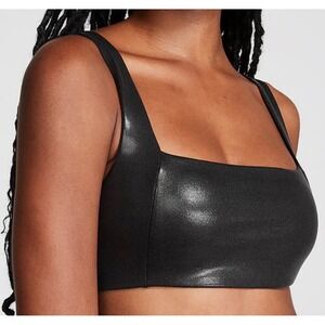 Pink Active Ultimate Metallic Black Sports Bra Square Neck Cutout Back XS NEW